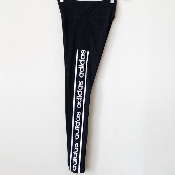adidas Pants - Adidas ClimaLite Black White Spellout Logo Legging